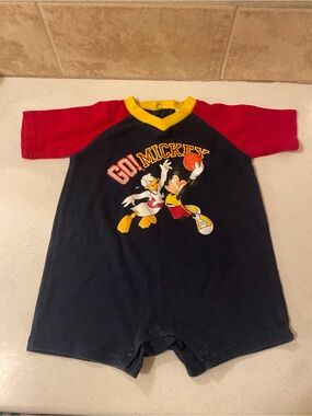 Vintage Disney Navy, Red & Yellow 'Go! Mickey' Graphic One-Piece